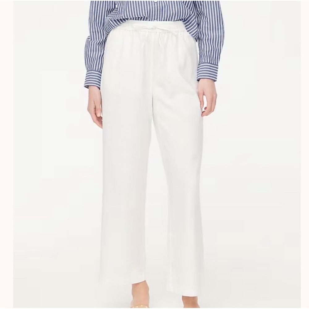 J.Crew Womens White 100% Linen Wide Leg Drawstring Cropped Pants Size Small